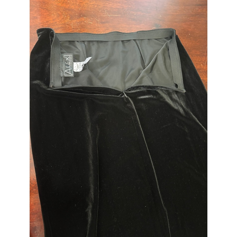 Alex Evenings VTG Velvet Maxi Skirt L Black Velvet Sheer Mesh Trim Gothic Chic - Picture 8 of 8